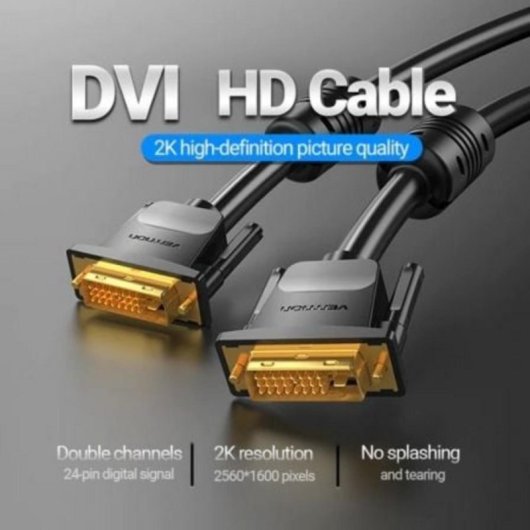 Cable DVI Vention EAABF 1m DVI-D Macho a DVI-D Macho chapado en oro negro