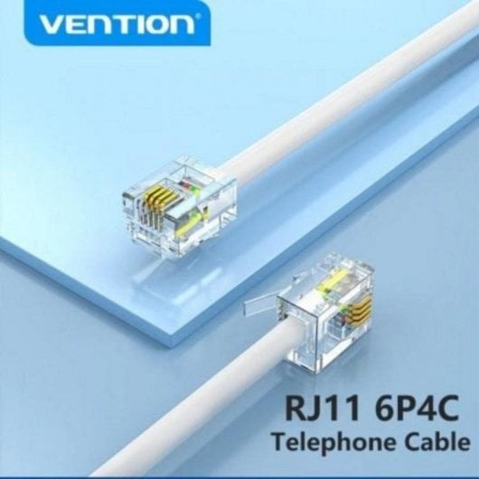 Cable Teléfono Vention IQBWJ 5m RJ11 6P4C Plano Blanco Chapado Oro