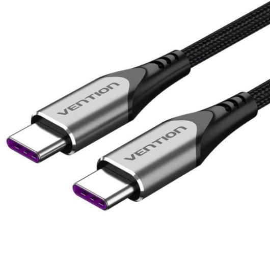 Cable USB-C Vention TAEHF 1m 5A 100W PD Transferencia 480Mbps Chapado en Oro Gris