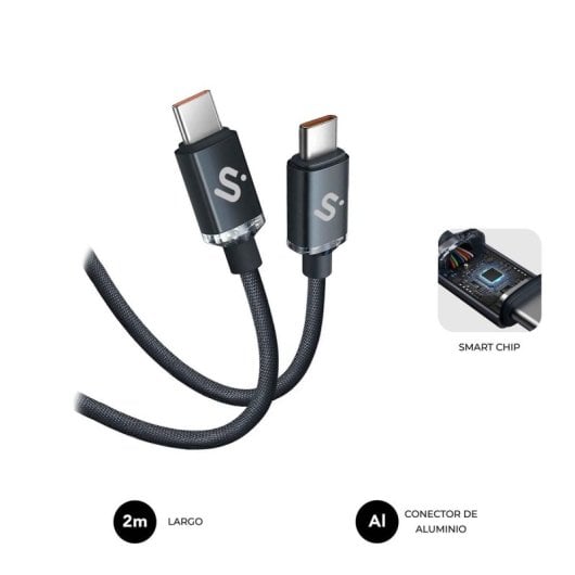 Cable USB-C Subblim Optimus 2m 60W PD Nylon Trenzado Aluminio 480Mbps Negro