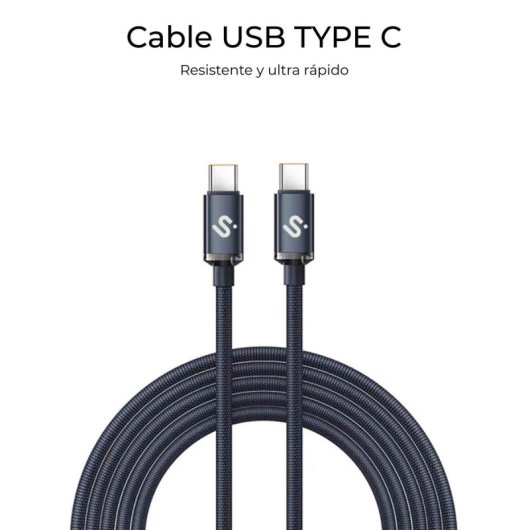 Cable USB-C Subblim Optimus 2m 60W PD Nylon Trenzado Aluminio 480Mbps Negro