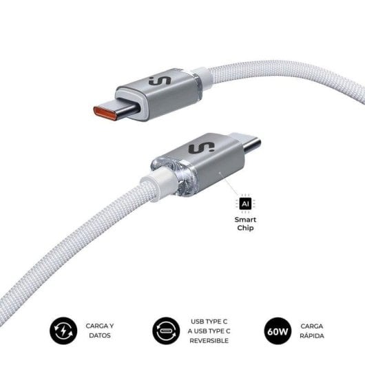 Câble USB-C Subblim Optimus 2m 60W Nylon tressé Blanc 480Mbps