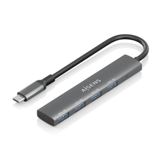 Hub USB AISENS A106-0540 4 Puertos USB 3.1 Gen1 USB-C 5Gbps Protección SobreCorriente Gris 15cm