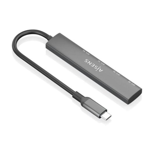 Hub USB AISENS A106-0540 4 Puertos USB 3.1 Gen1 USB-C 5Gbps Protección SobreCorriente Gris 15cm