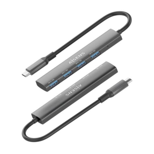 Hub USB AISENS A106-0540 4 Puertos USB 3.1 Gen1 USB-C 5Gbps Protección SobreCorriente Gris 15cm