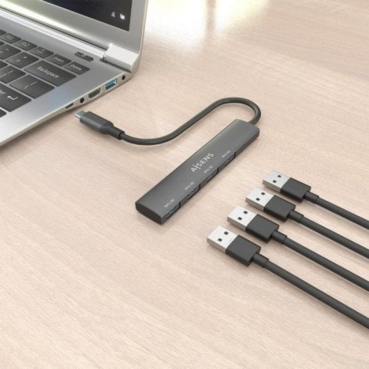 Hub USB AISENS A106-0540 4 Puertos USB 3.1 Gen1 USB-C 5Gbps Protección SobreCorriente Gris 15cm