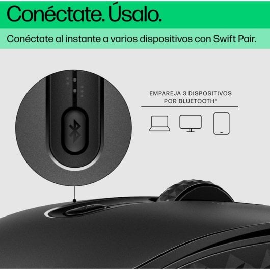 Ratón HP inalámbrico recargable, 6 Botones Ajustables, Bluetooth, 4000 PPP, Rueda Inclinable, Negro