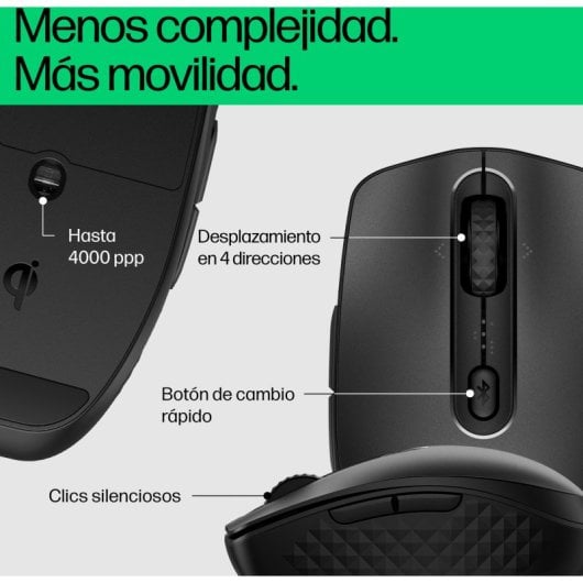 Ratón HP inalámbrico recargable, 6 Botones Ajustables, Bluetooth, 4000 PPP, Rueda Inclinable, Negro
