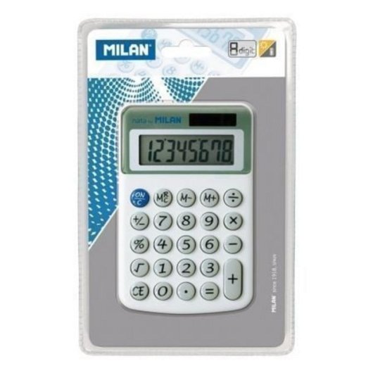 Calculadora Milan 40918BL 8 dígitos batería solar 3 teclas memoria blanco sobremesa