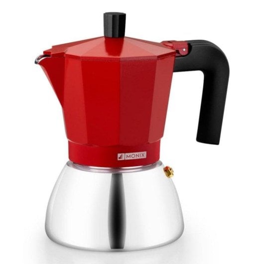 Máquina de café italiana Monix Induction Inox M863106 370 ml 6 xícaras apta indução vermelha