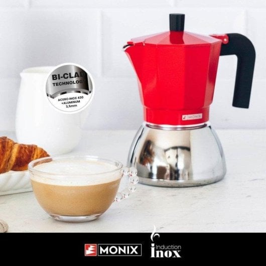 Máquina de café italiana Monix Induction Inox M863106 370 ml 6 xícaras apta indução vermelha