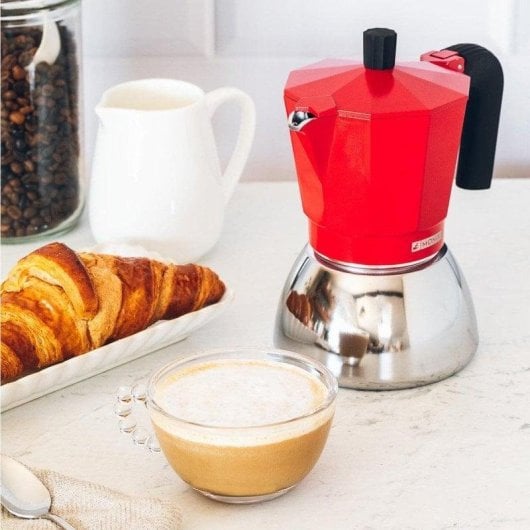 Máquina de café italiana Monix Induction Inox M863106 370 ml 6 xícaras apta indução vermelha