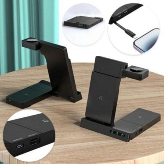 Cargador inalámbrico Muvit W152-R 15W Stand Plegable USB-C/USB-A 20W para Smartphone, Smartwatch y Auriculares