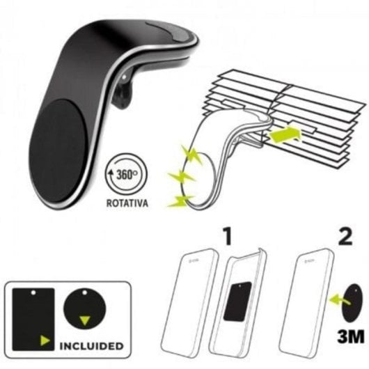 Soporte de Smartphone para Coche Muvit MCCHL0007 Universal Magnético Rotación 360° Negro