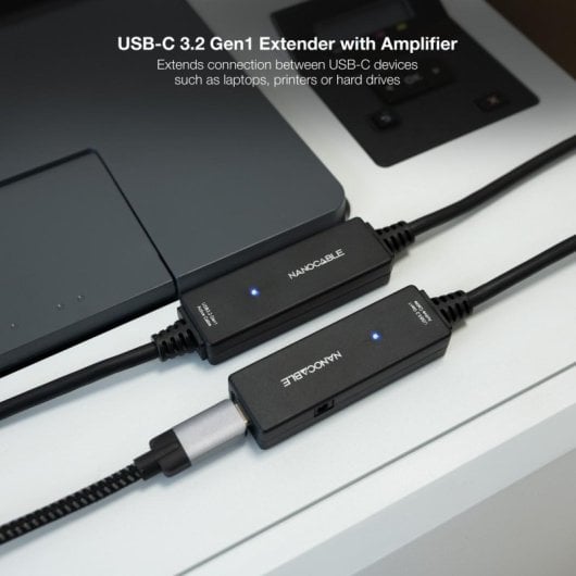 Cable USB-C Nanocable 10.01.1312 10m Prolongador USB 3.2 Gen1 con Amplificador Negro