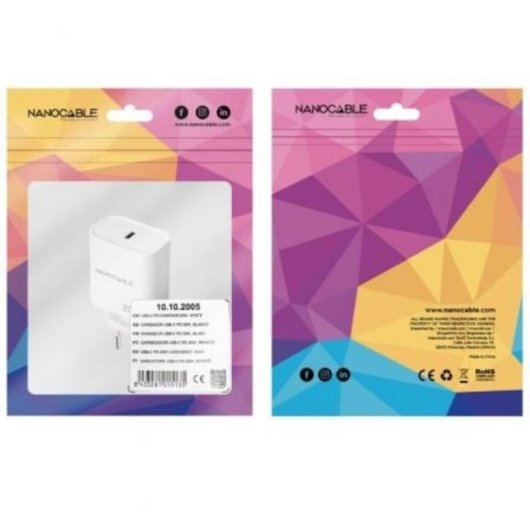 Cargador Nanocable 10.10.2005 USB-C PD 20W Blanco 1xUSB-C 9V Universal