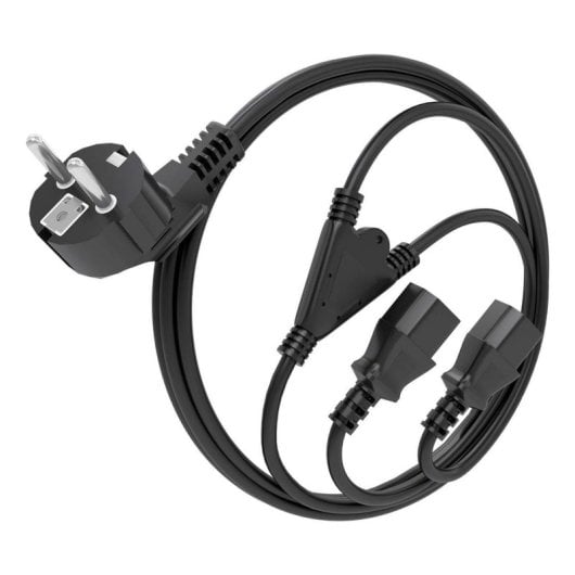 Cable alimentación CPU Aisens A132-0864 CEE7 Macho a 2x C13 Hembra 1.8m Negro cobre 1500W