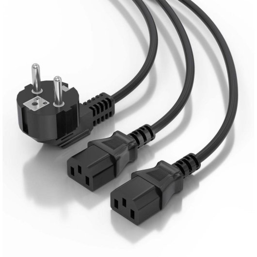 Cable alimentación CPU Aisens A132-0864 CEE7 Macho a 2x C13 Hembra 1.8m Negro cobre 1500W