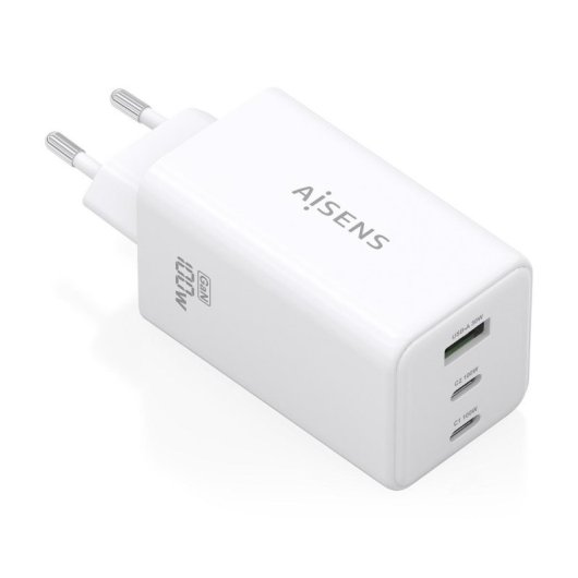 Cargador GaN AISENS ASCH-100W3P051-W 100W 2x USB-C PD/QC 1x USB-A QC Blanco