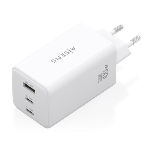 Cargador GaN AISENS ASCH-100W3P051-W 100W 2x USB-C PD/QC 1x USB-A QC Blanco