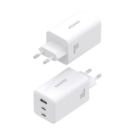 Cargador GaN AISENS ASCH-100W3P051-W 100W 2x USB-C PD/QC 1x USB-A QC Blanco