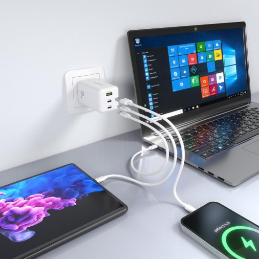 Cargador GaN AISENS ASCH-100W3P051-W 100W 2x USB-C PD/QC 1x USB-A QC Blanco