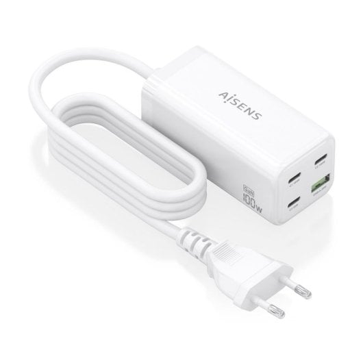 Cargador de Sobremesa AISENS ASCH-100W4P053-W GaN 100W 3xUSB-C PD/QC PPS 1xUSB-A QC3.0 Blanco