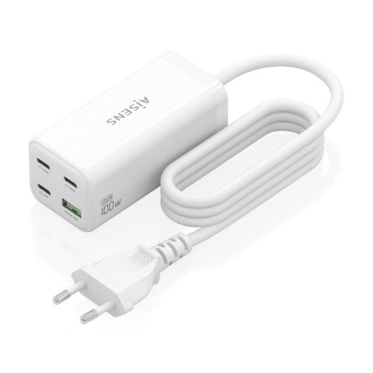 Cargador de Sobremesa AISENS ASCH-100W4P053-W GaN 100W 3xUSB-C PD/QC PPS 1xUSB-A QC3.0 Blanco