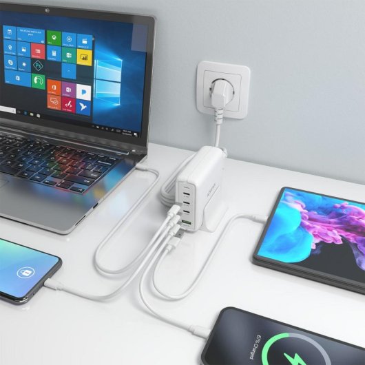Cargador de Sobremesa AISENS ASCH-140W4P055-W GaN 140W, 3x USB-C PD3.1, 1x USB-A QC3.0, Blanco