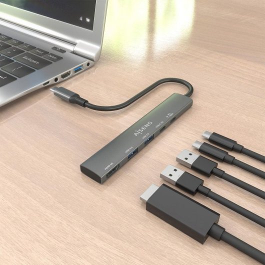 Dock USB-C AISENS ASUC-5P022-GR 1x HDMI 2x USB-A 1x USB-C Datos 1x USB-C PD 100W Gris 15cm