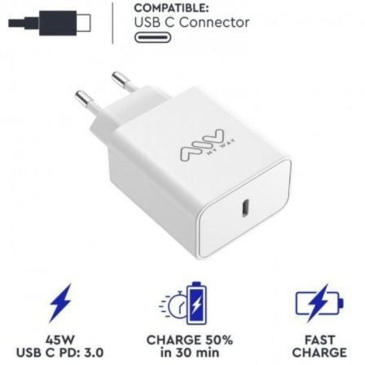 Wandladegerät Myway MWACC0018 45W USB Typ-C Power Delivery Wandladegerät