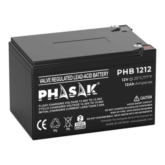 Batteria PHASAK PHB 1212 12V 12Ah Batteria Piombo-Acido Sigillata Batteria PHASAK PHB 1212 12V 12Ah Batteria Piombo-Acido Sigillata