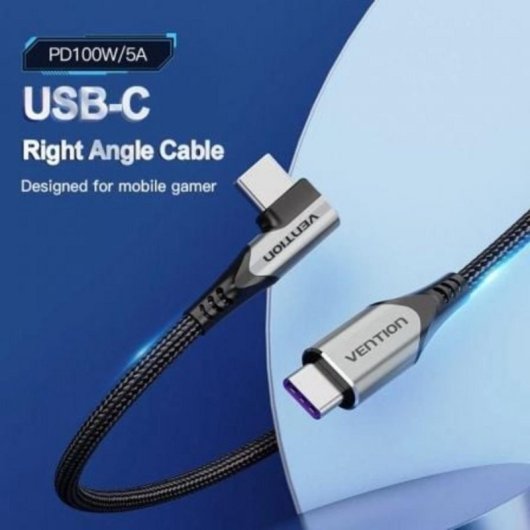 Câble USB 2.0 Vention TAKHD Type-C 5A 90° 100W 480Mbps 50cm Gris