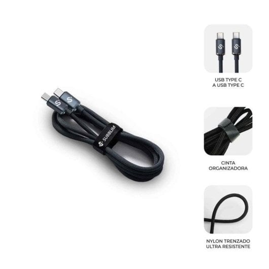 Cable USB-C Subblim Optimus 1 m 60 W Nylon Trenzado 480 Mbps Negro