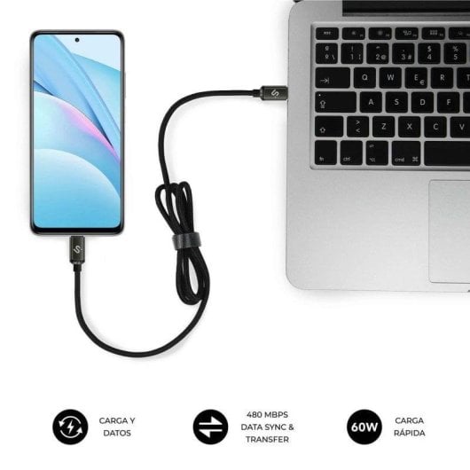 Cable USB-C Subblim Optimus 1 m 60 W Nylon Trenzado 480 Mbps Negro