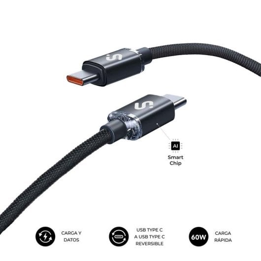 Cable USB-C Subblim Optimus 1 m 60 W Nylon Trenzado 480 Mbps Negro