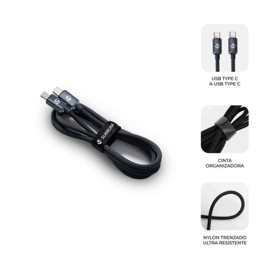 Cable USB-C Subblim Optimus 1 m 60 W Nylon Trenzado 480 Mbps Negro