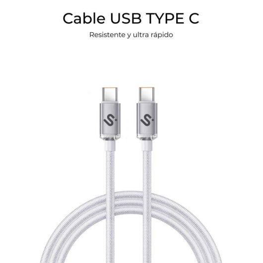 Cable USB C Subblim Optimus 1m Blanco 60W Nylon Trenzado 480Mbps PD Fast Charge