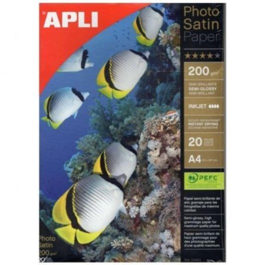 Papel Fotográfico Apli PhotoSatin Paper 04453 A4 200g 20 Hojas Semi Brillante