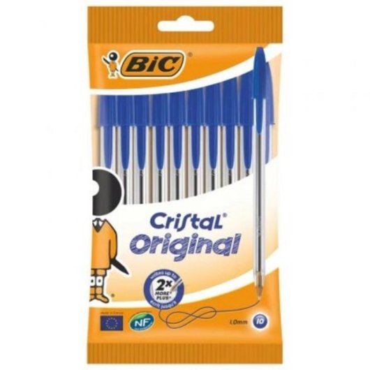 Bolígrafo BIC Cristal Original 516352 Azul Cuerpo Transparente Tinta Aceite 10 Unidades
