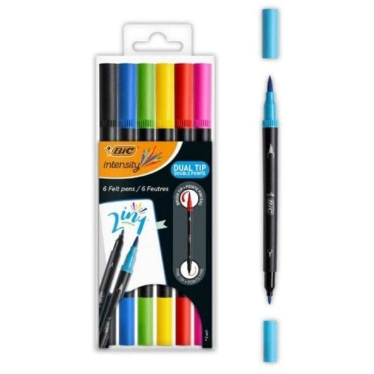 Rotulador Bic Intensity Dual Tip Pointe fine et pinceau 6 couleurs base eau
