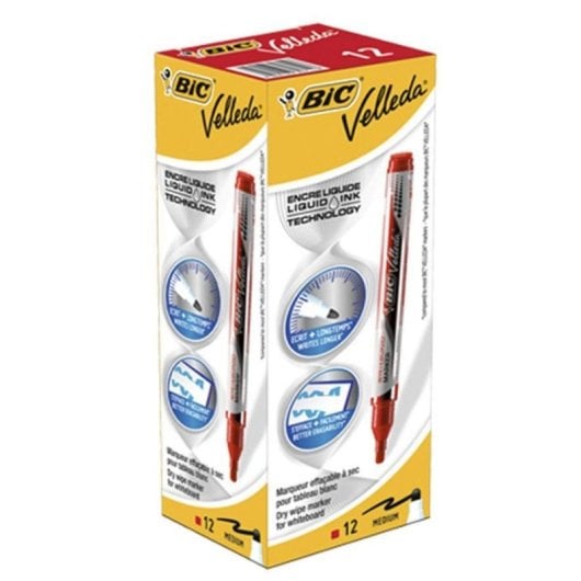 Caneta Bic Velleda 902089 vermelha ponta redonda tinta líquida caixa 12 unidades