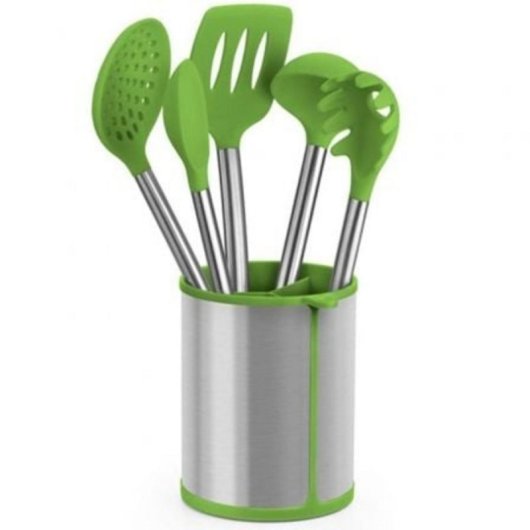 Set utensilios cocina Bra Prior A197011 5 piezas verde acero inoxidable nylon silicona