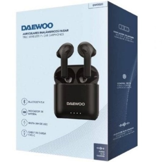 Auriculares Daewoo inalámbricos Bluetooth 5.4 negros con estuche y 30h autonomía