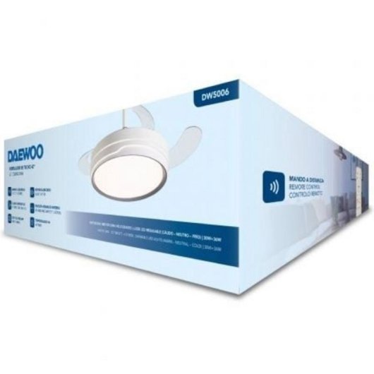 Ventoinha de Teto com Luz Daewoo DW5006 30W 42'' 6 Velocidades Pás Retráteis Comando App LED