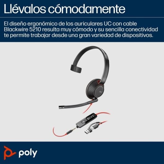Auriculares Poly con cable USB-C y 3,5 mm micrófono negro para oficina y call center
