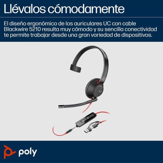 Auriculares Poly Blackwire 5210 filaires USB-C et jack 3,5 mm avec micro antibruit noir