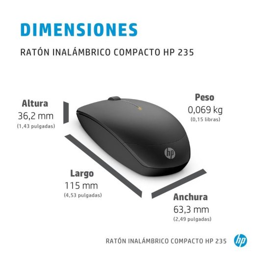 Mouse HP 235 wireless 1600 DPI compatto ambidestro nero