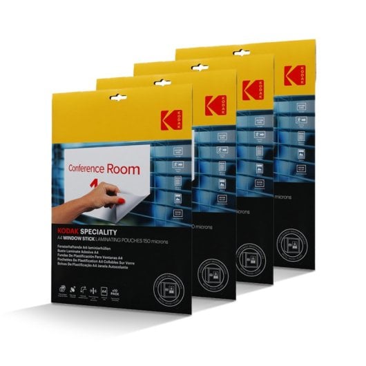 Kodak Fundas Plastificadas A4 Window Stick – Pack De 4 X 10 Unidades (20 En Total), 150 Micras, Autoadhesivas, Tamaño A4