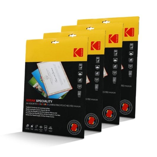 Bolsas de laminação Kodak A4 – Kd-lma4clr-pk12c – 4 x 12 (48), 150 microns, vermelho, amarelo, azul